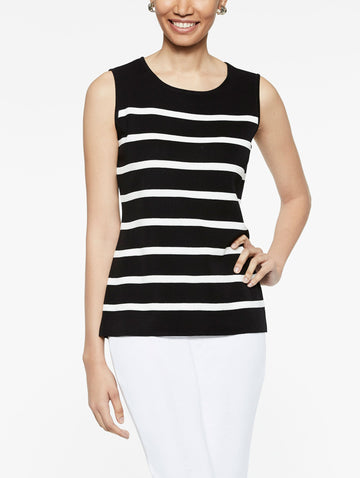 Striped Classic Knit Tank Top, Black/Ivory