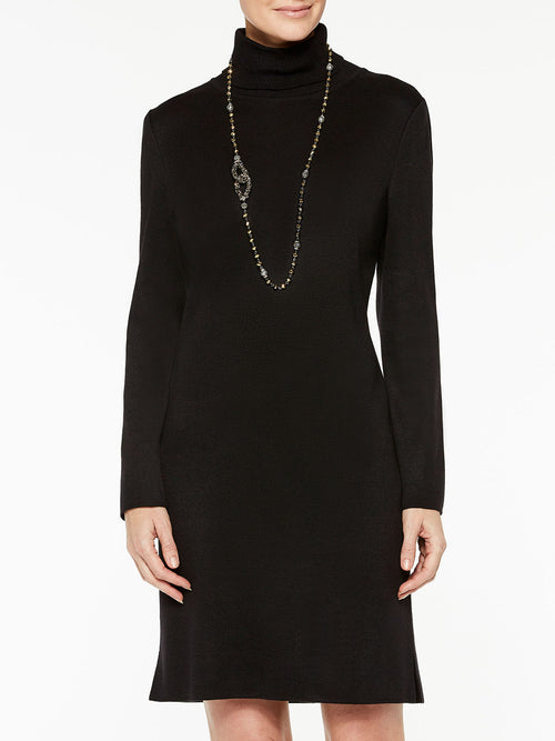 Long Sleeve Turtleneck Wool Blend Sheath Dress, Black | Misook
