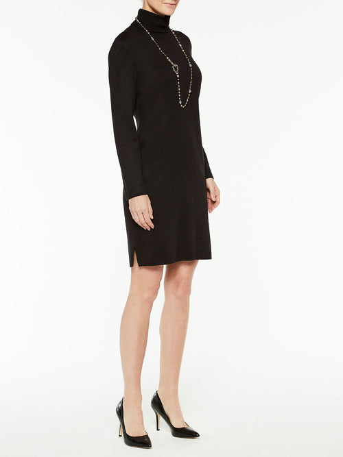 Long Sleeve Turtleneck Wool Blend Sheath Dress, Black | Misook