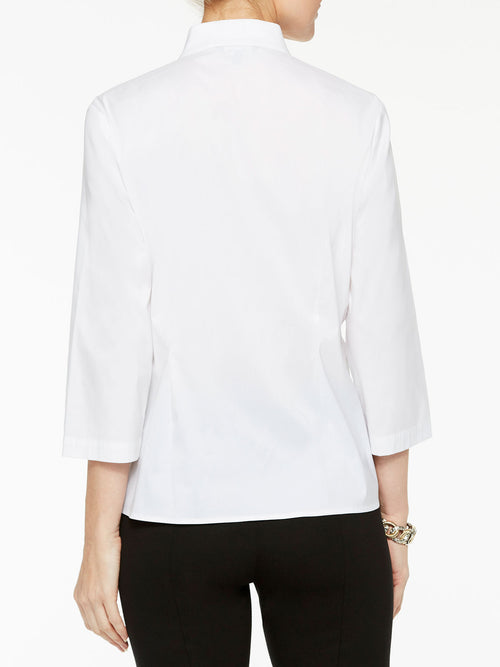 Buckle Detail Stretch Cotton Wrap Blouse, White | Misook