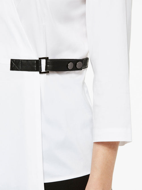 Buckle Detail Stretch Cotton Wrap Blouse, White | Misook
