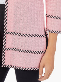 Stripe Trim Grid Knit Jacket, Carnation Pink/Black | Misook