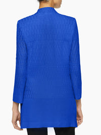 Mandarin Basketweave Knit Jacket, Blue Flame, Blue Flame | Misook