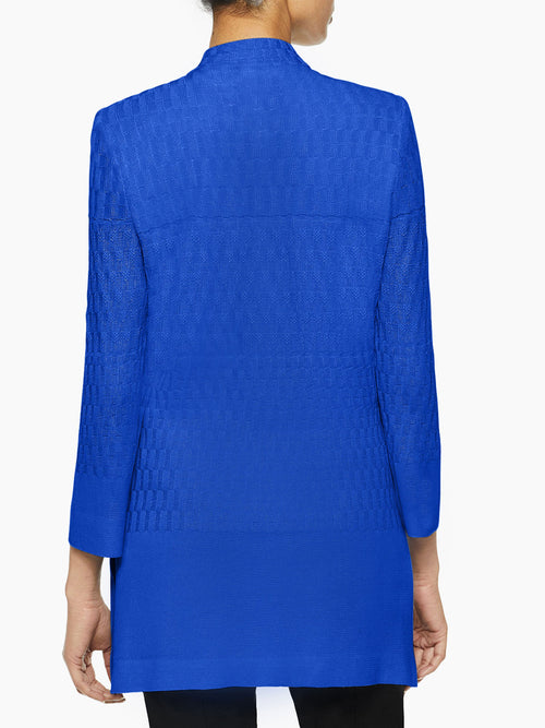 Mandarin Basketweave Knit Jacket, Blue Flame, Blue Flame | Misook