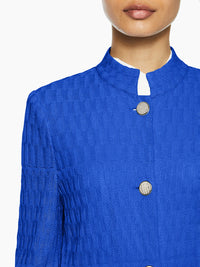 Mandarin Basketweave Knit Jacket, Blue Flame, Blue Flame | Misook