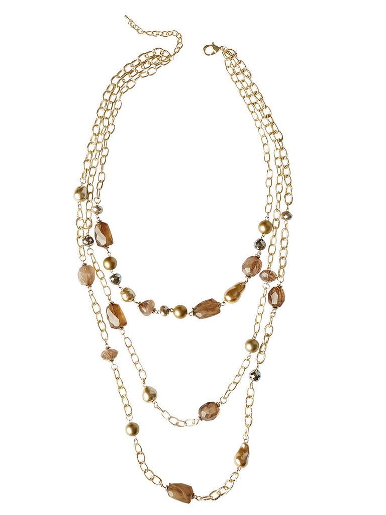 Gold Multi-Stone Chain Necklace, Gold | Misook