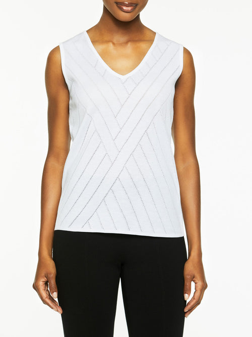 Directional Stripe Burnout Knit Tank Top, White | Misook