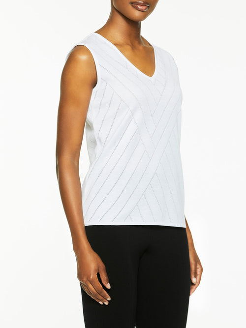 Directional Stripe Burnout Knit Tank Top, White | Misook