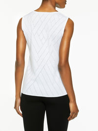 Directional Stripe Burnout Knit Tank Top, White | Misook