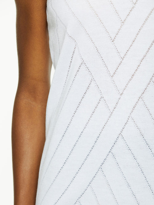 Directional Stripe Burnout Knit Tank Top, White | Misook