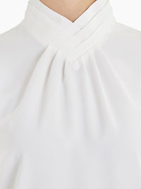 Pleated Collar Crepe de Chine Blouse, White, White | Misook