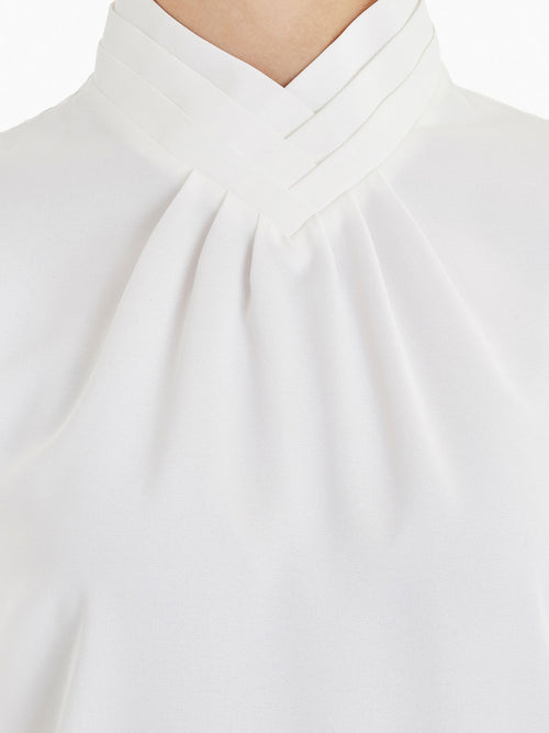 Pleated Collar Crepe de Chine Blouse, White, White | Misook