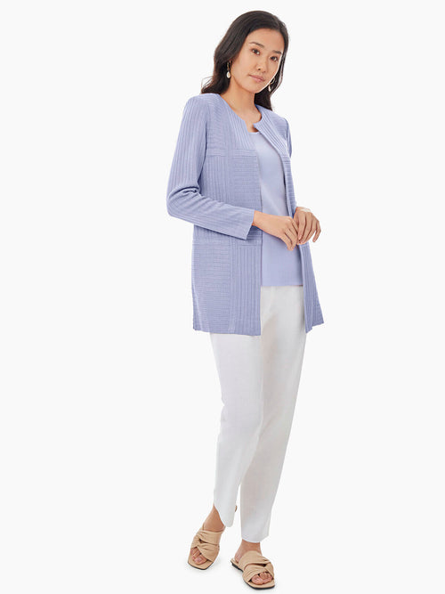 Subtle Rib Knit Jacket, Iris Flower | Misook