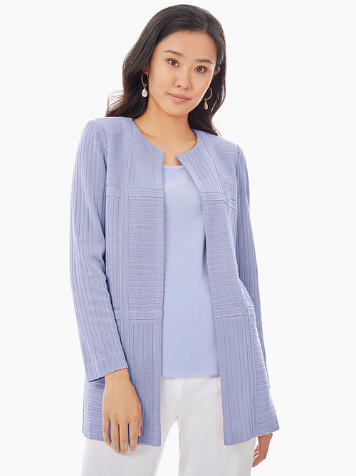 Subtle Rib Knit Jacket, Iris Flower | Misook