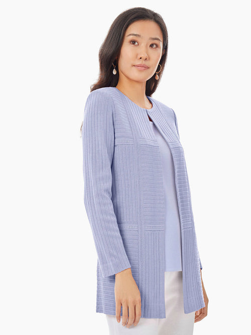 Subtle Rib Knit Jacket, Iris Flower | Misook