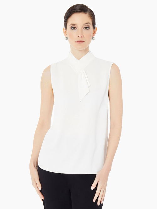 Jabot Detail Crepe de Chine Blouse, White | Misook