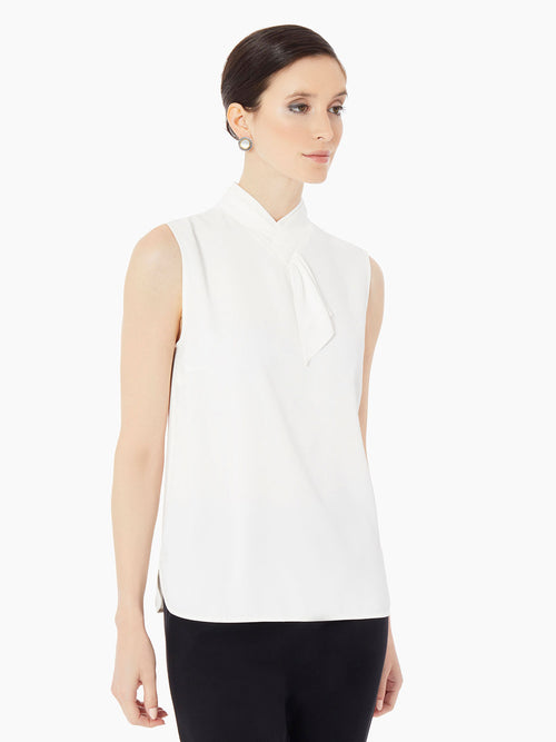 Jabot Detail Crepe de Chine Blouse, White | Misook
