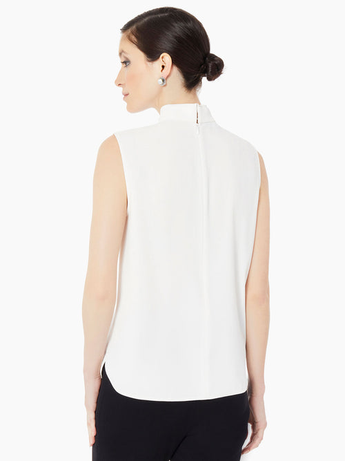 Jabot Detail Crepe de Chine Blouse, White | Misook