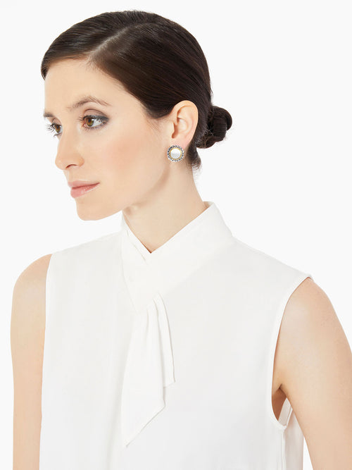 Jabot Detail Crepe de Chine Blouse, White | Misook