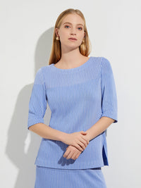 Multi-Stripe Soft Knit Tunic, Ribbon Blue/Iris Flower | Misook