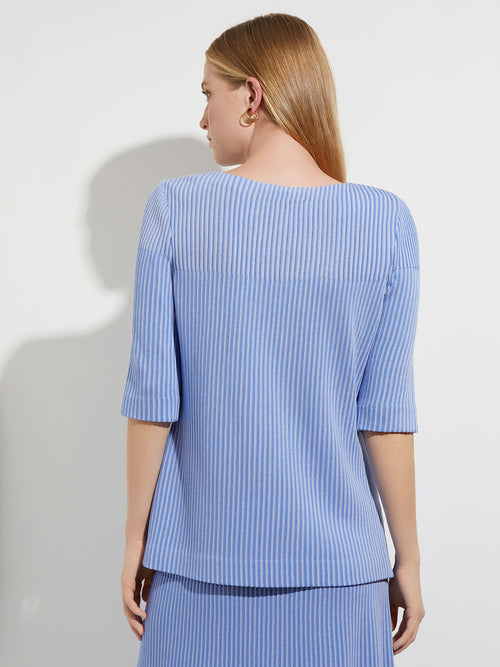 Multi-Stripe Soft Knit Tunic, Ribbon Blue/Iris Flower | Misook