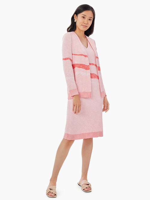 Landscape Pattern Knit Cardigan, Pink Clay/Sugar Coral/White | Misook