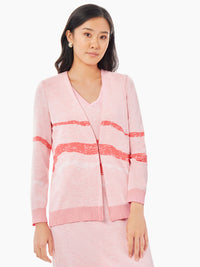 Landscape Pattern Knit Cardigan, Pink Clay/Sugar Coral/White | Misook