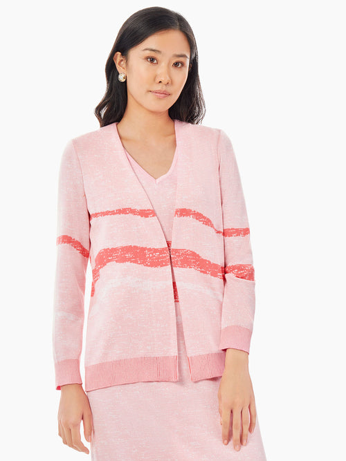 Landscape Pattern Knit Cardigan, Pink Clay/Sugar Coral/White | Misook