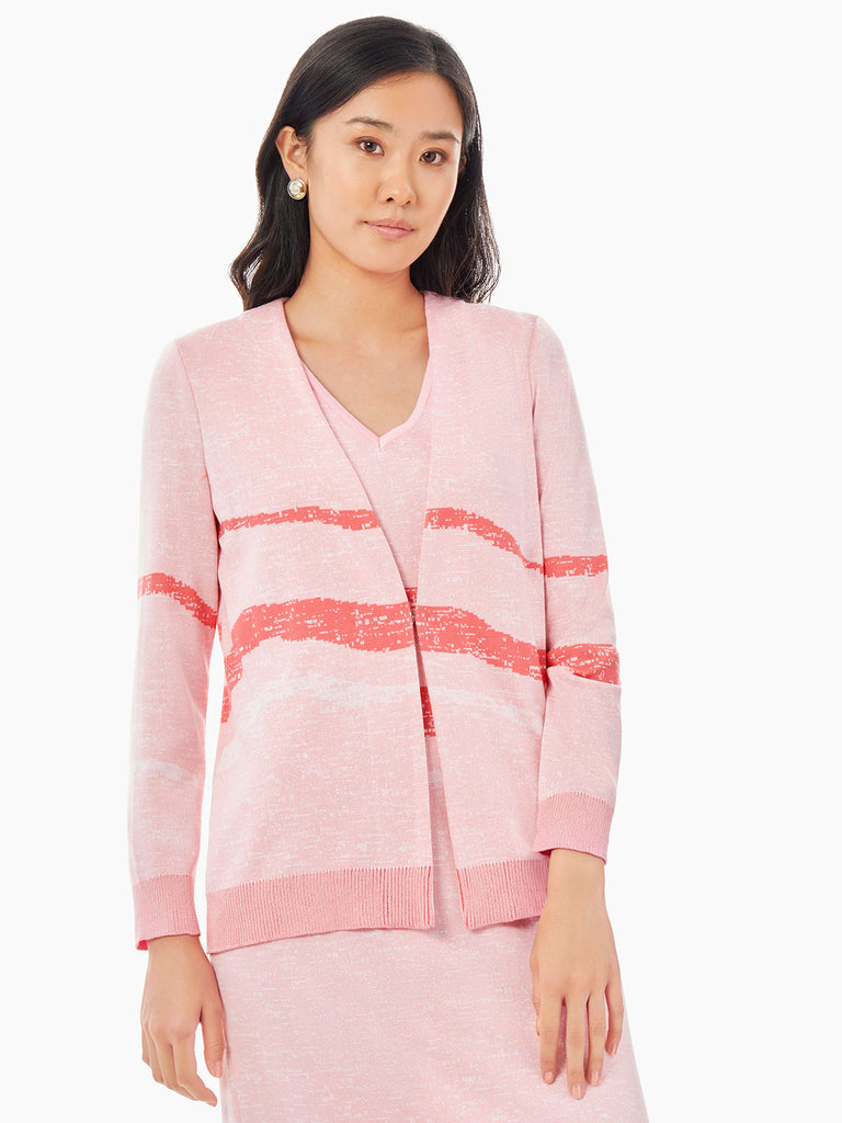 Landscape Pattern Knit Cardigan, Pink Clay/Sugar Coral/White | Misook