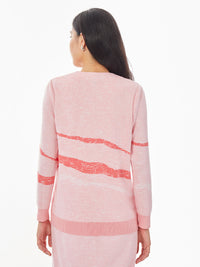 Landscape Pattern Knit Cardigan, Pink Clay/Sugar Coral/White | Misook