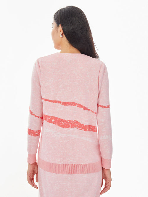 Landscape Pattern Knit Cardigan, Pink Clay/Sugar Coral/White | Misook