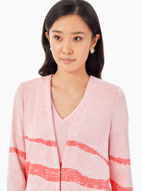 Landscape Pattern Knit Cardigan, Pink Clay/Sugar Coral/White | Misook