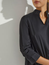 Ruche Sleeve Cotton Tunic, Black, Black | Misook