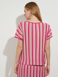 Bold Vertical Stripe Relaxed Knit Tunic, Wildberry Pink/Biscotti | Misook