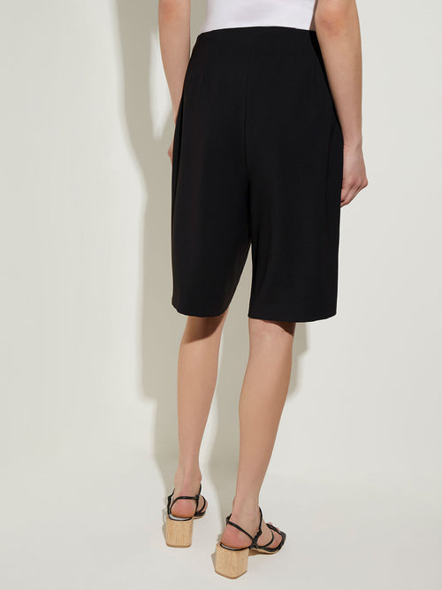 Knee-Length Woven Bermuda Shorts, Black | Misook