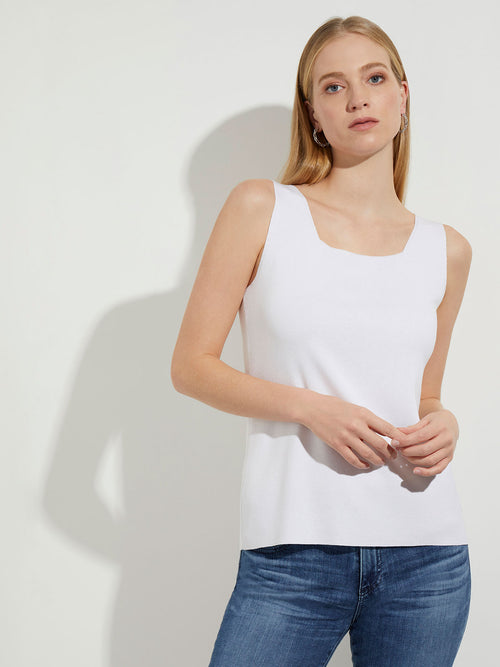 Square Neck Soft Knit Tank, White, White | Misook