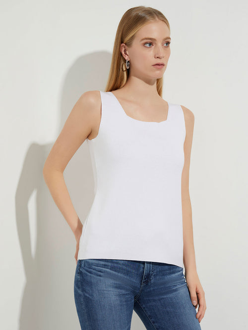 Square Neck Soft Knit Tank, White, White | Misook
