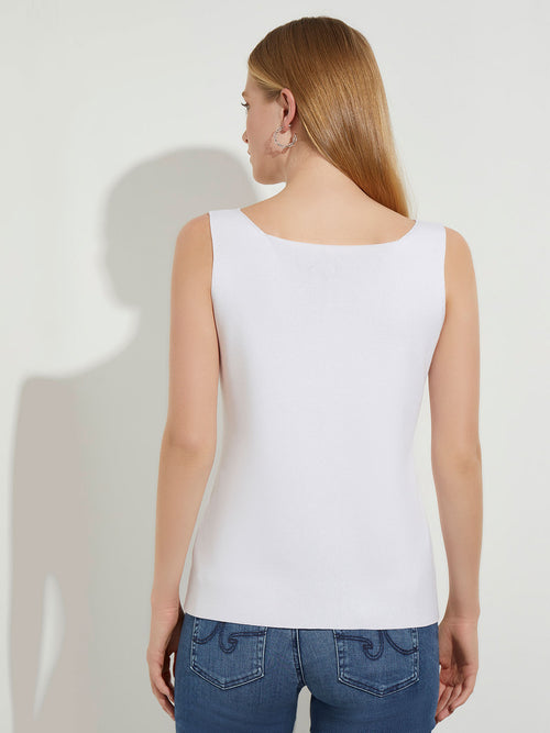 Square Neck Soft Knit Tank, White, White | Misook