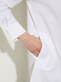 Long Button-Up Cotton Poplin Blouse, White | Misook