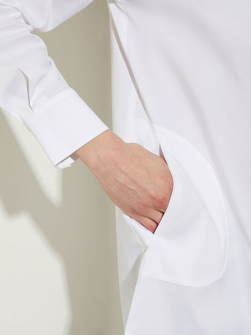 Long Button-Up Cotton Poplin Blouse, White | Misook