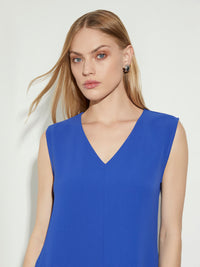 Sleeveless Crepe Swing Dress, True Blue | Misook Premium Details