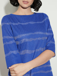 Abstract Shimmer Stripe Knit Tunic, True Blue/Cornflower Blue | Misook Premium Details