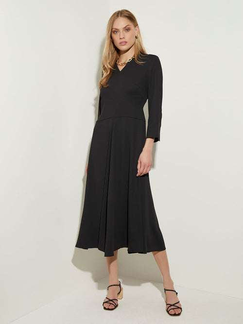 Structured Waist Crepe de Chine Dress, Black | Misook