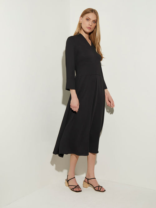Structured Waist Crepe de Chine Dress, Black | Misook