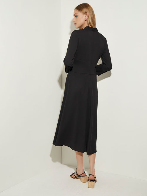 Structured Waist Crepe de Chine Dress, Black | Misook