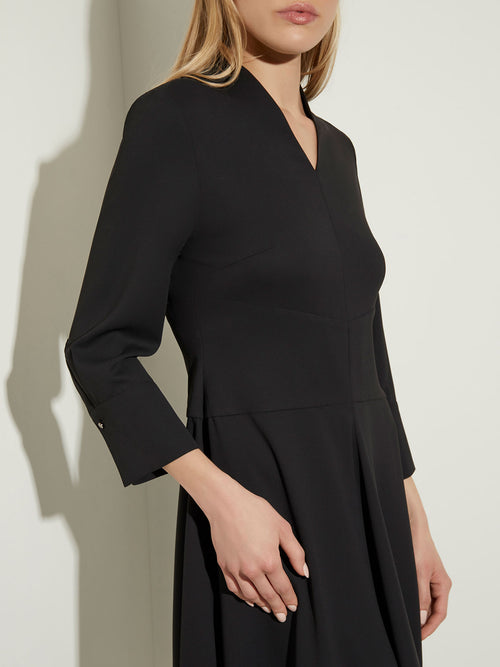 Structured Waist Crepe de Chine Dress, Black | Misook Premium Details