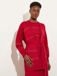 Shimmer Stripe Tie-Waist Soft Recycled Knit Cardigan, Scarlet Red, Scarlet Red | Misook