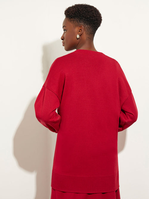 Shimmer Stripe Tie-Waist Soft Recycled Knit Cardigan, Scarlet Red, Scarlet Red | Misook