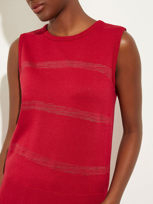Shimmer Stripe Soft Recycled Knit Sweater Tank Top, Scarlet Red, Scarlet Red | Misook