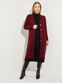 Cozy Cable Knit Duster Cardigan, Scarlet Red/Black | Misook